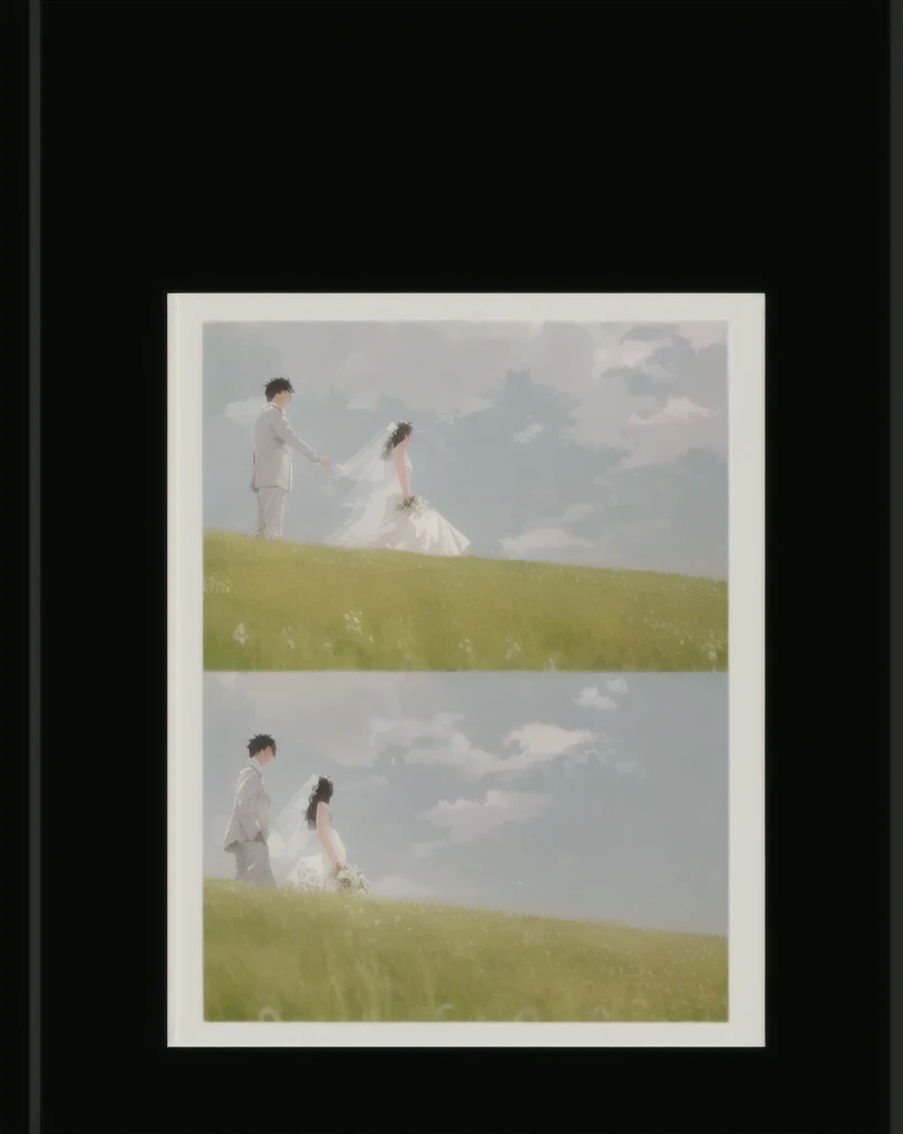 Grassy hillside, Vertical Frame, Wedding Photos, Wedding Photosgraphy, Award-winning photos!, author Tanaka Isson, Photographic Illustration, professional Wedding Photosgraphy, [ Realistic photos ]!!, author：Tadanari Ono, author Ueda Fumito, Award-winning photos, Full Movie