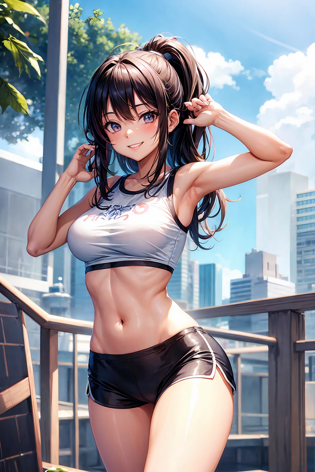 beautiful girl,Unique, Anime Girl, Wearing Hot Yoga Shorts，Smile