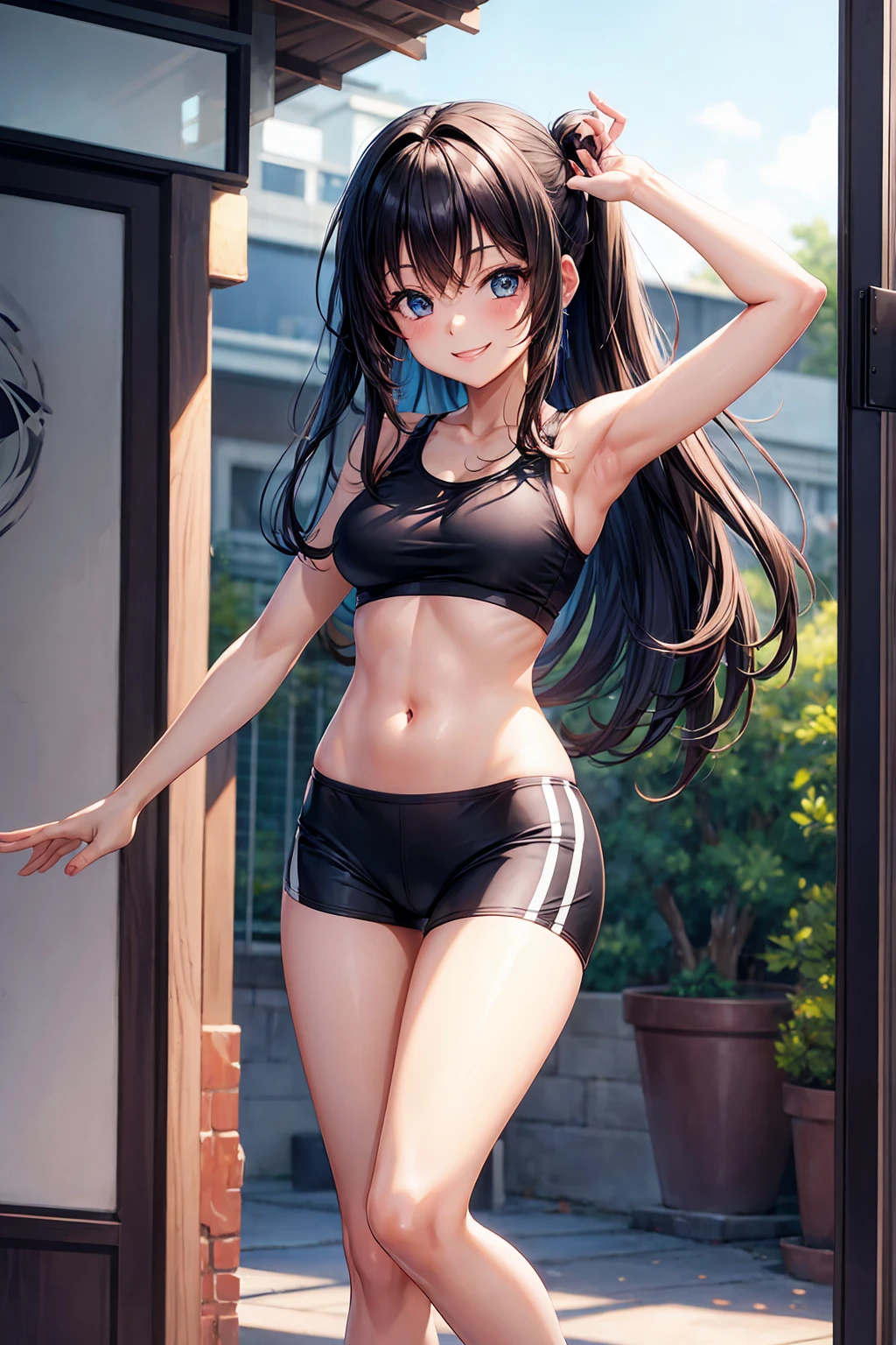 beautiful girl,Unique, Anime Girl, Wearing Hot Yoga Shorts，Smile