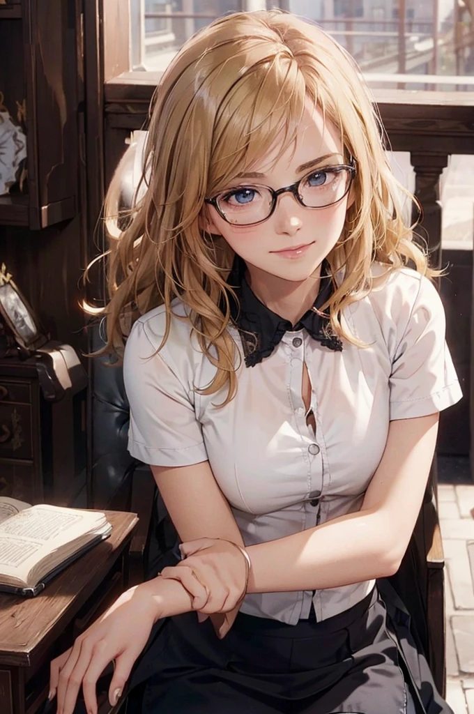 Masterpiece, 最high quality, high quality, High resolution, high quality texture, high quality shadows, High resolution, Beautiful details, Detailed CG, Detailed Texture, Realistic representation of face, Realistic, colorful, delicate, Cinematic Light, Side light, Lens flare, Ray Tracing, sharp concentrated, (1 Girl,concentrated:1.3), ( Intricate details, compensate, PureErosFaceV1:0.5), (細部まで美しいdelicateな顔, 緻密で美しいdelicateな瞳, Perfect Facial Proportions, Dense skin, Optimal ratio of four fingers to one thumb, Arms under chest, Modest chest, Wide Hips, Smooth upper abdomen, 30 years old, blue eyes, glasses,cabin attendant uniform,white blouse,tight fitting black skirt,black stockings, secretary job, wooden desk, wooden chair, house wife,curvy,sweat,missionary,seductive gaze, the gaze of true love, lips of temptation, A look full of compassion ,a smile full of love, i love you, Acting lovey-dovey, air fortress hair, blonde hair, I love you so much I'm crazy,i love you