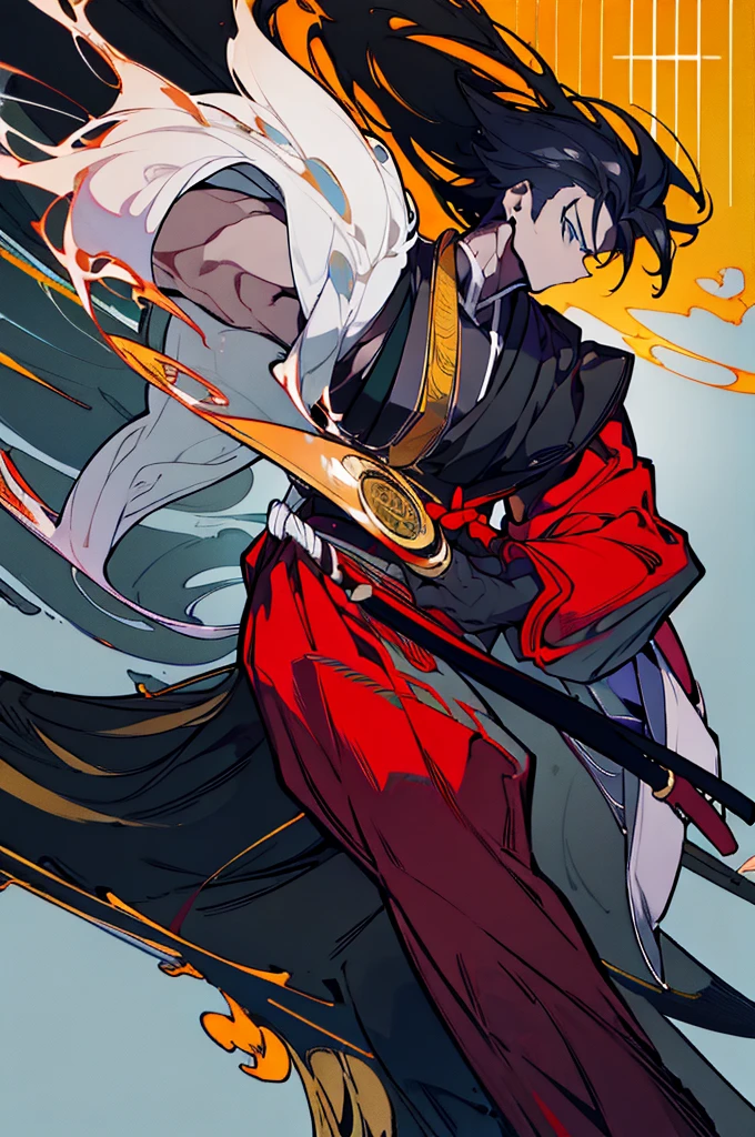 a close up of a person with a sword and a guy with a red dress, handsome guy in demon slayer art, best anime character design, detailed anime character art, anime character; full body art, anime character design a death god, character adoptable, handsome japanese demon boy, golden + concept art, official character art, onmyoji detailed art, beautiful male god of death a close up of a person in a black dress with a gold belt, flowing white robes, white haired deity, genshin impact character, golden-black robes, picture of a male samurai and death god, d&d dark sun character art, official character art, portrait of ororo munroe, holding a katana, holding a katana, holding a katana, holding a katana, holding a katana,golden effects, golden effects, effects, golden effects,black hair, black hair, black hair, black hair, black hair, golden effects, golden effects, BLUE eyes, BLUE eyes, BLUE eyes, BLUE eyes