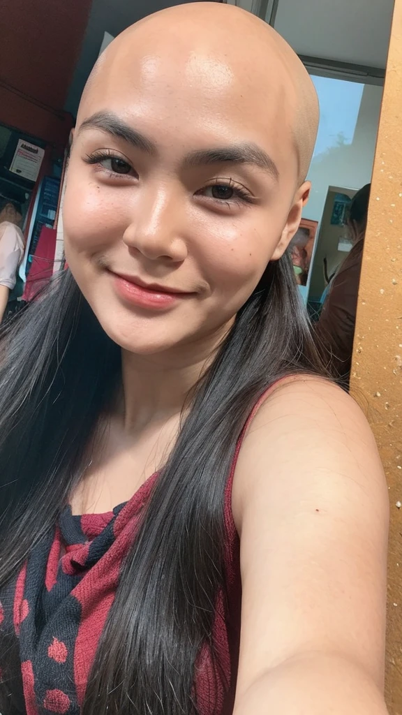 ((high detail)), malay, 1female, bald head with long hair