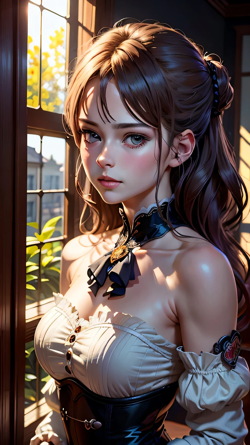 masterpiece, Highest quality, (8K wallpapers incorporating highly detailed CG), (Highest quality), (Best illustrations), (Best Shadow), (Stable Diffusion Model), Violet Evergarden, Sparkling, beautiful, victorian style bedroom, Dynamic Lighting, Written boundary depth､((Upper body portrait))､Upper body portrait