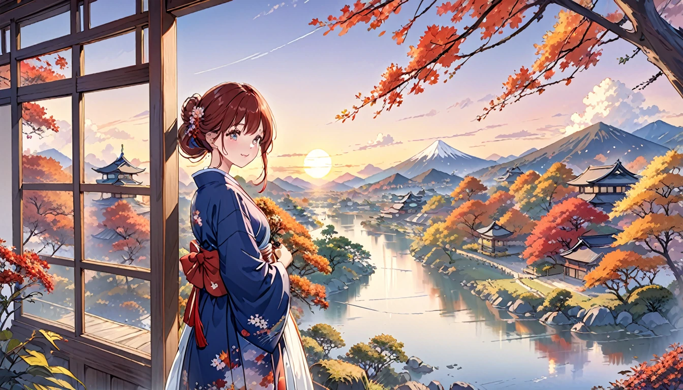 autumn、evening、Japanese style、Japanese Landscape、Transparency、Emotional、Fantasy、Every detail、evening、Sunset