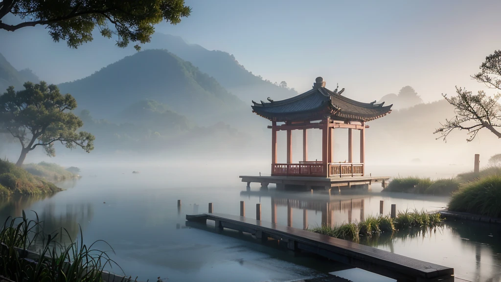 South of the Yangtze, the rain drips down on the willow branches, while in the distance, the pavilions appear faintly through the mist, like a traditional Chinese ink painting. The lighting is soft, captured with a long focal length lens and low saturation, creating a tranquil and detailed texture, enveloped in a mysterious beauty.,,in clothes