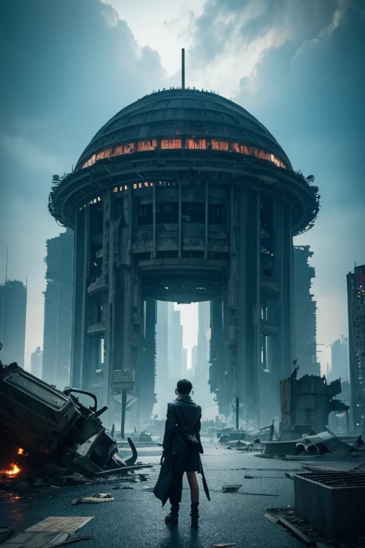 Highest quality、A ruined futuristic city、dim、Surrealism