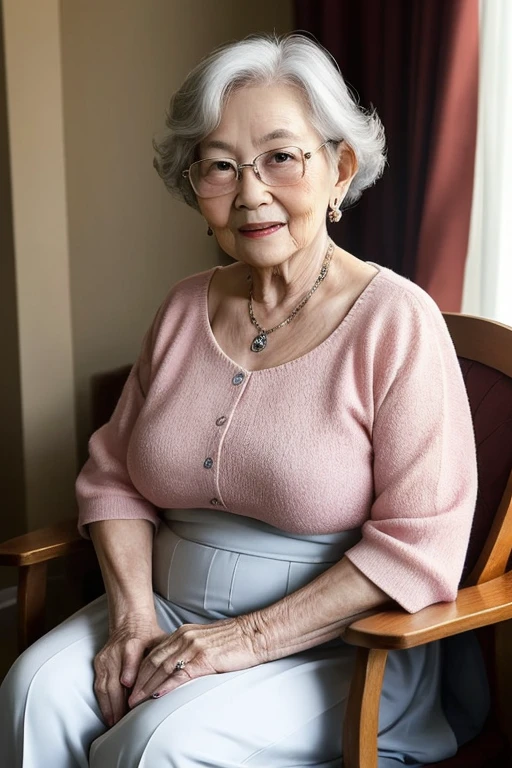 Grandma who still looks young for her real age, children say she is beautiful, rich, and dignified.  