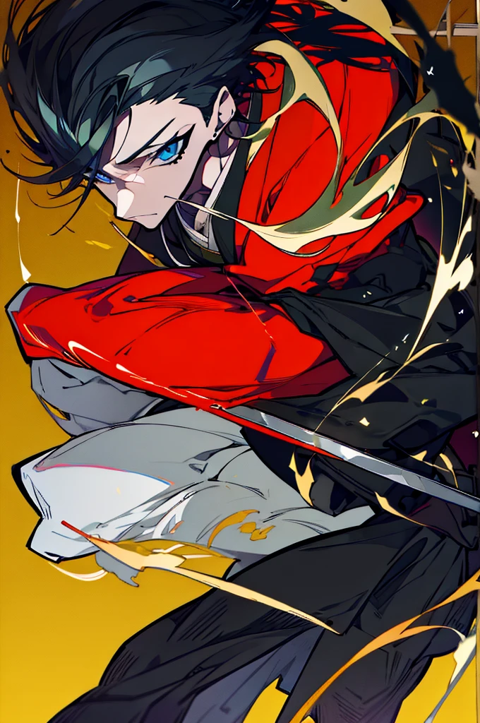 a close up of a person with a sword and a guy with a red dress, handsome guy in demon slayer art, best anime character design, detailed anime character art, anime character; full body art, anime character design a death god, character adoptable, handsome japanese demon boy, golden + concept art, official character art, onmyoji detailed art, beautiful male god of death a close up of a person in a black dress with a gold belt, flowing white robes, white haired deity, genshin impact character, golden-black robes, picture of a male samurai and death god, d&d dark sun character art, official character art, portrait of ororo munroe, holding a katana, holding a katana, holding a katana, holding a katana, holding a katana,golden effects, golden effects, effects, golden effects,black hair, black hair, black hair, black hair, black hair, golden effects, golden effects, BLUE eyes, BLUE eyes, BLUE eyes, BLUE eyes, Full body, Full body, Full body, Full body