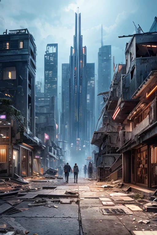 Highest quality、A ruined futuristic city、dim、Surrealism