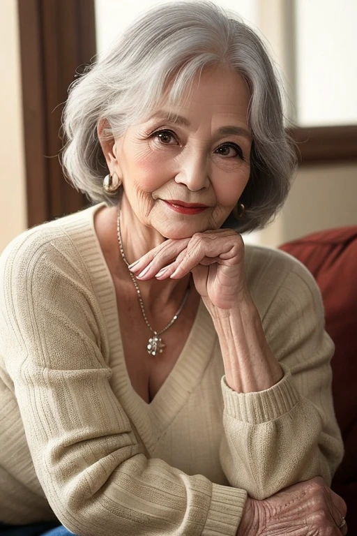 Beautiful mature woman、60-year-old woman、Photo of your ID、Red lips, Thin lips, Housewife's everyday wear、Light from the front