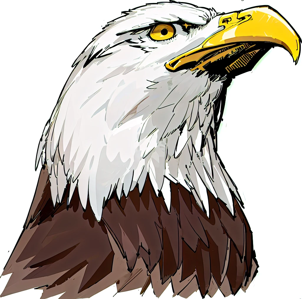an eagle head with a yellow beak and a black body, eagle head, head of an eagle, second eagle head, an eagle, eagle, with the beak of an eagle, beak of an eagle, eagle beak, bald eagle, with an eagle emblem, 高度detailed vectorart, detailed vectorart, Proud look, Right side profile, Crisp, high-detail illustrations