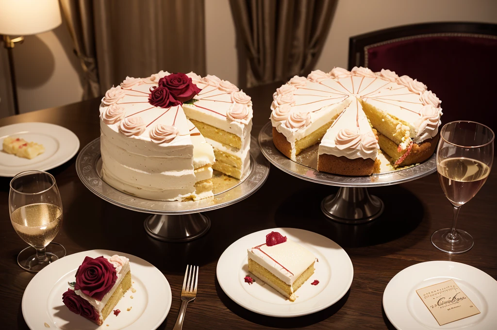 Course meal、rose cake、Champagne、Anniversary