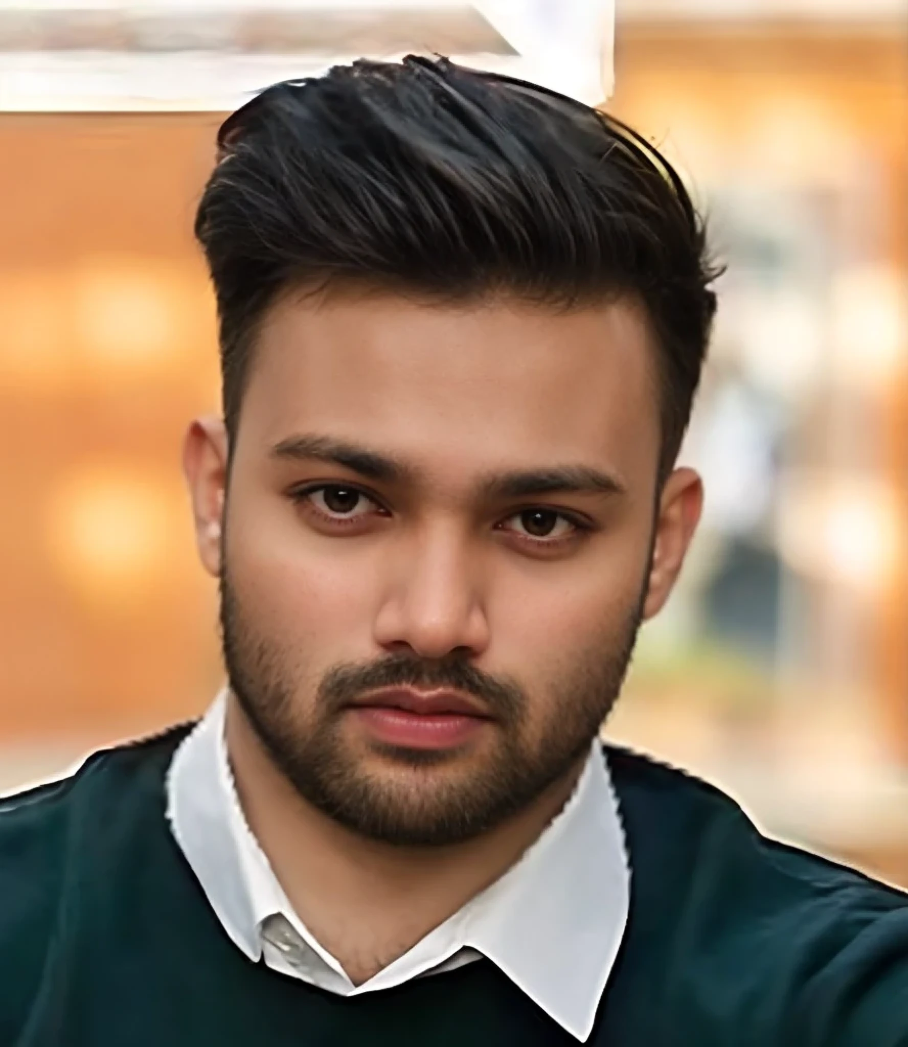 A beautiful young bearded man with highly detailed skin.black hair.