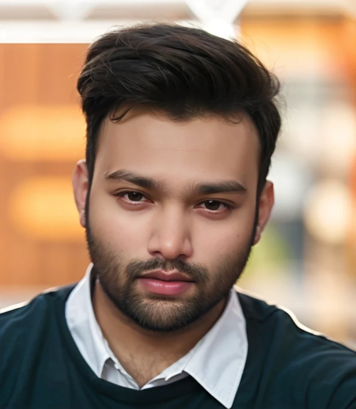 A beautiful young bearded man with highly detailed skin.black hair.