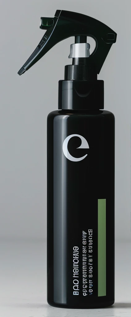 There is a black bottle with a green spray, Product Photos, close-up Product Photos, professional Product Photos, Shit, EUR, detailed Product Photos, Hairy fluid, official Product Photos, ebony, Professional product photography, high quality Product Photos, Eva, Product Images, Ethereal, product introduction photos, highly detailed Product Photos, Product Photosgraphy, Place this item on your hand, A woman holds a product in her hand