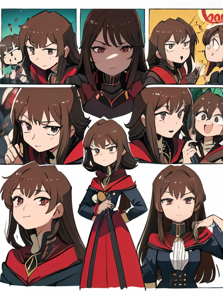 (best quality,4k,8k, high res,masterpiece:1.2), ((masterpiece)), (((best quality))), (({stern dominant aura}))

(((multiple expressions, multiple views, comic, Koma, border, chibi, simple background, chibi, simple background))) ((mad, sulking, staring, smirking, mischievous, laughing, creepy angry staring))

((masterpiece)), (((best quality))), dark wine-red aesthetic, hot vampire-like woman, attractive woman, classy, elegant, short fluffy yet sharp hair, sharp almond eyes, dark brown hair, kitsune-like personality, vampire-like personality, red eyes,(mischievous and mysterious being), hairstyle fax, classy and elegant pose, classy clothes, red and black clothes, mysterious vintage theme, little key necklace, tall, very attractive aura, soft smirk, gothic style, 