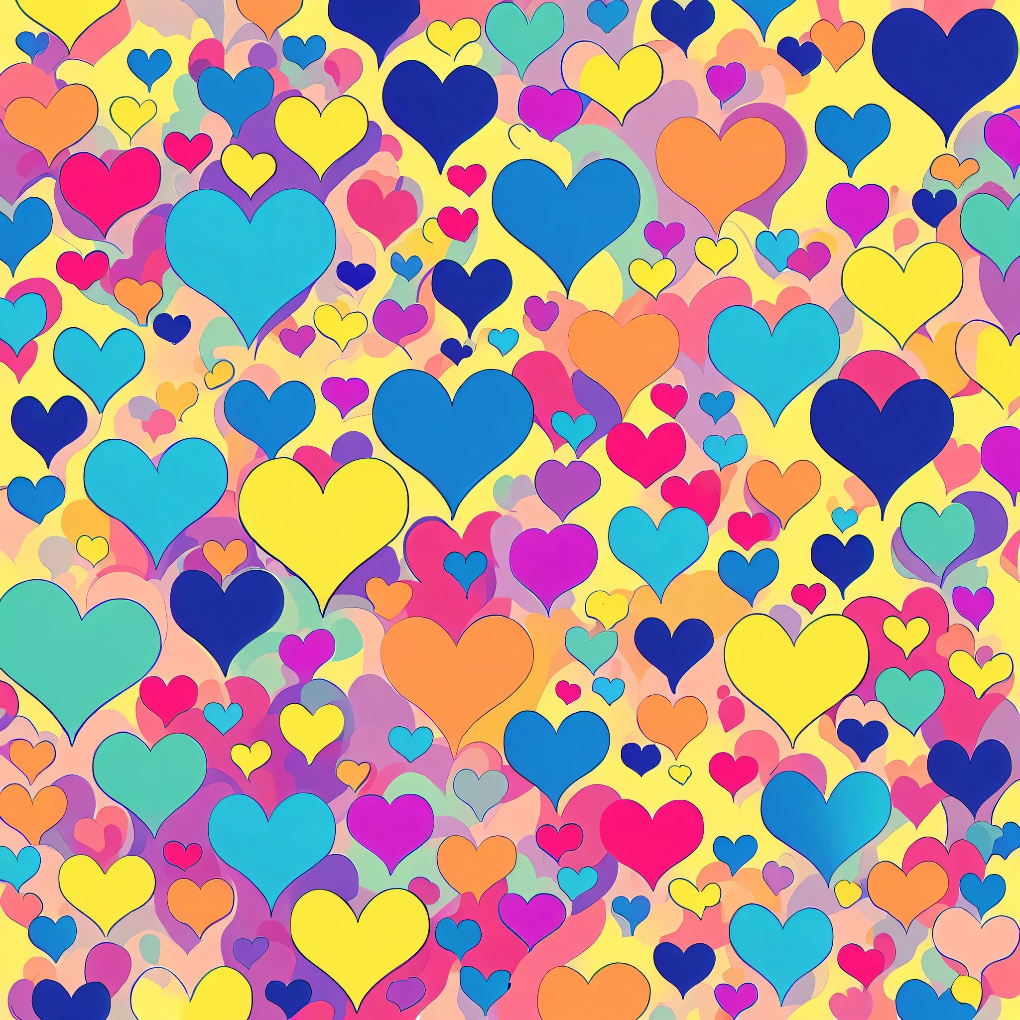 Mai Yoneyama style, Simple Line Initialism,Abstract art,Urban Background, colorful hearts ,No people