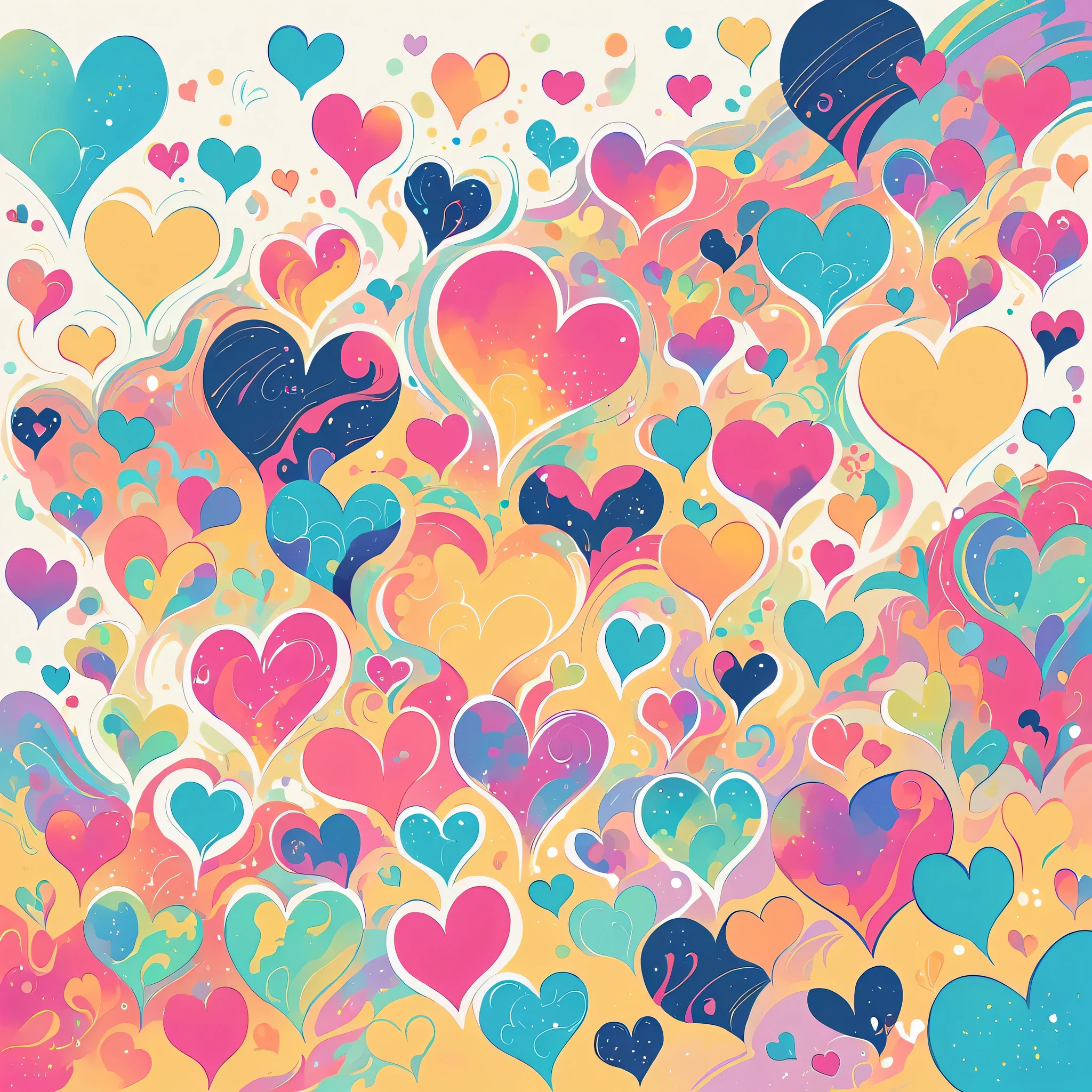 Mai Yoneyama style, Simple Line Initialism，Abstract art，Urban Background, colorful hearts ,No people
