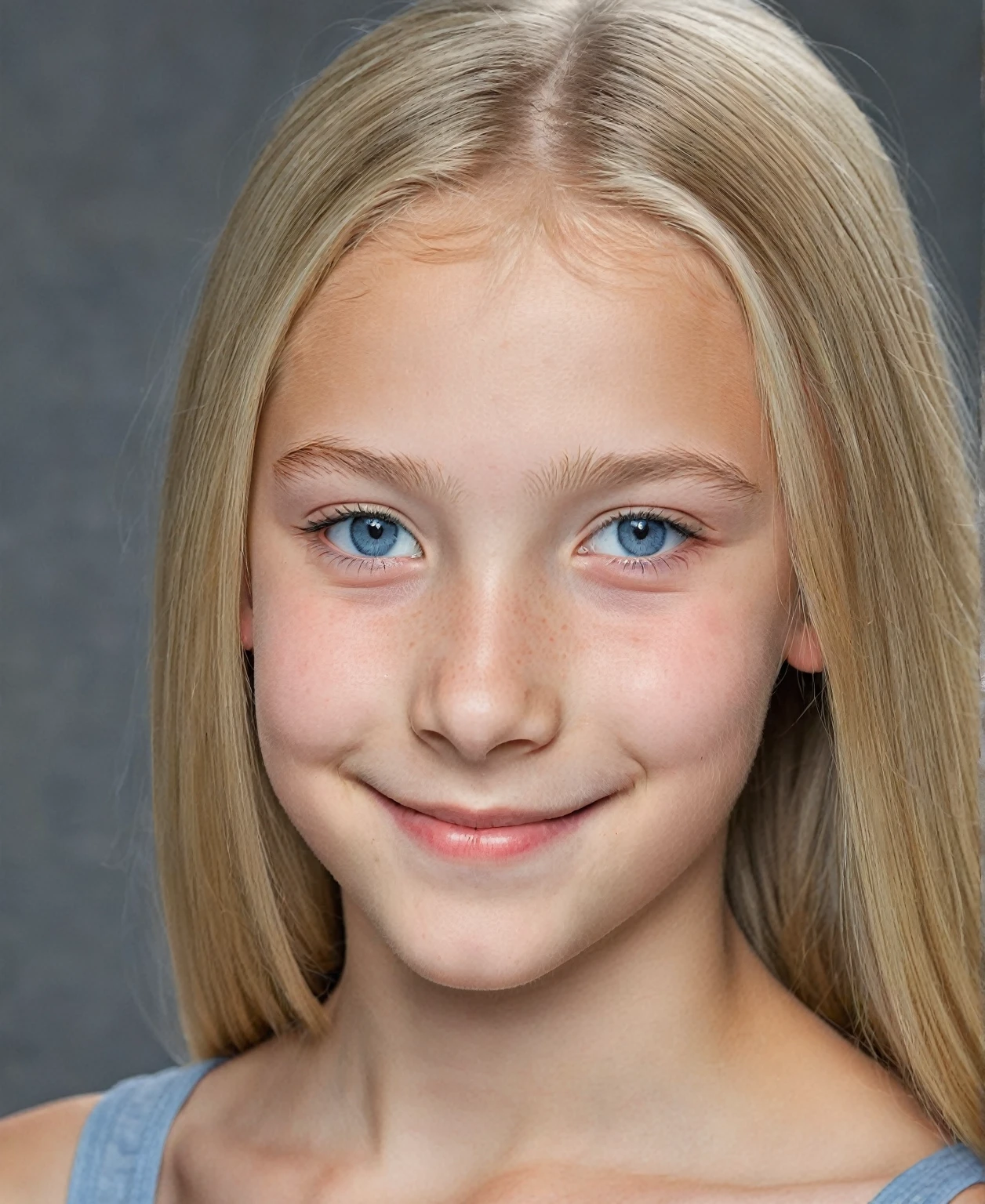 Norwegian beautiful ager, 12 yall breasts, soft smile, long blonde hair with shaved sides , blue-grey eyes, realism, smooth, sharp focus, 28 mm, naked, half-full-side body, school
