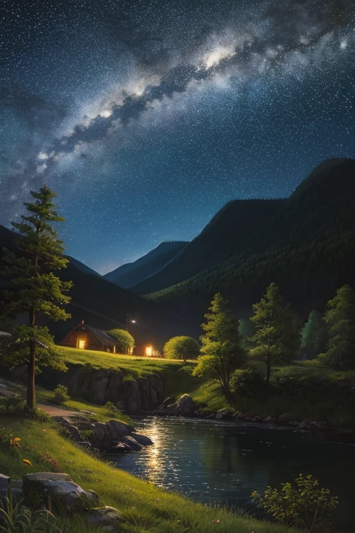 Highest quality、Landscape painting、nature、night景、night、moon、Starry Sky