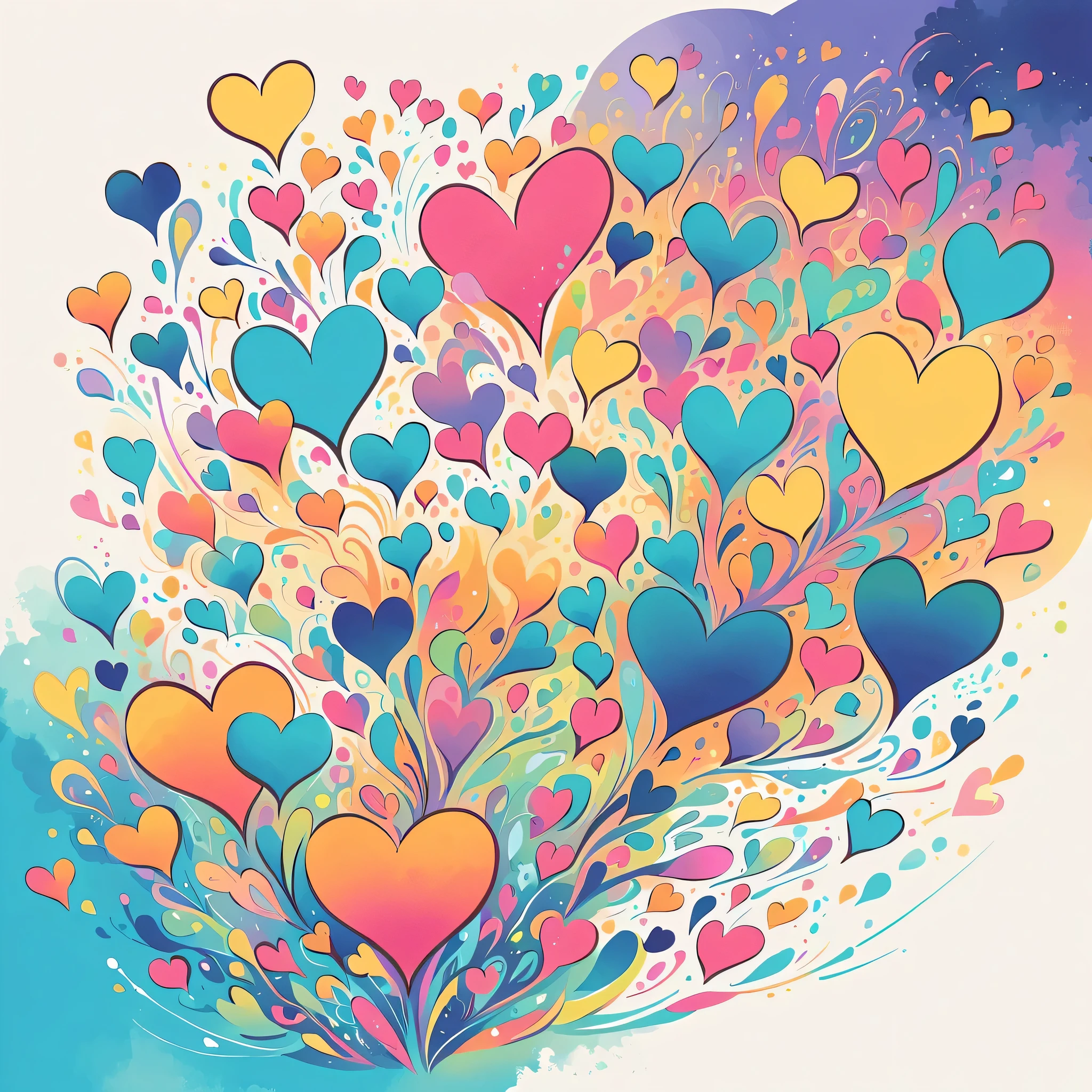 Kei Mochizuki style, Simple Line Initialism,Abstract art,Urban Background, colorful hearts ,No people