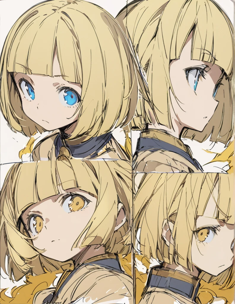 A girl fighting with golden flames(Sketches), (Open Close), (Small body), (Blonde:1.5） (Short Bob Hair:1.4), (Blue eyes)(Blunt bangs:1.3)
