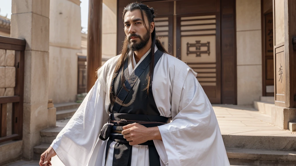 Drawing of a tall, handsome man wearing Hanfu, inspired by Emperor Xuande,