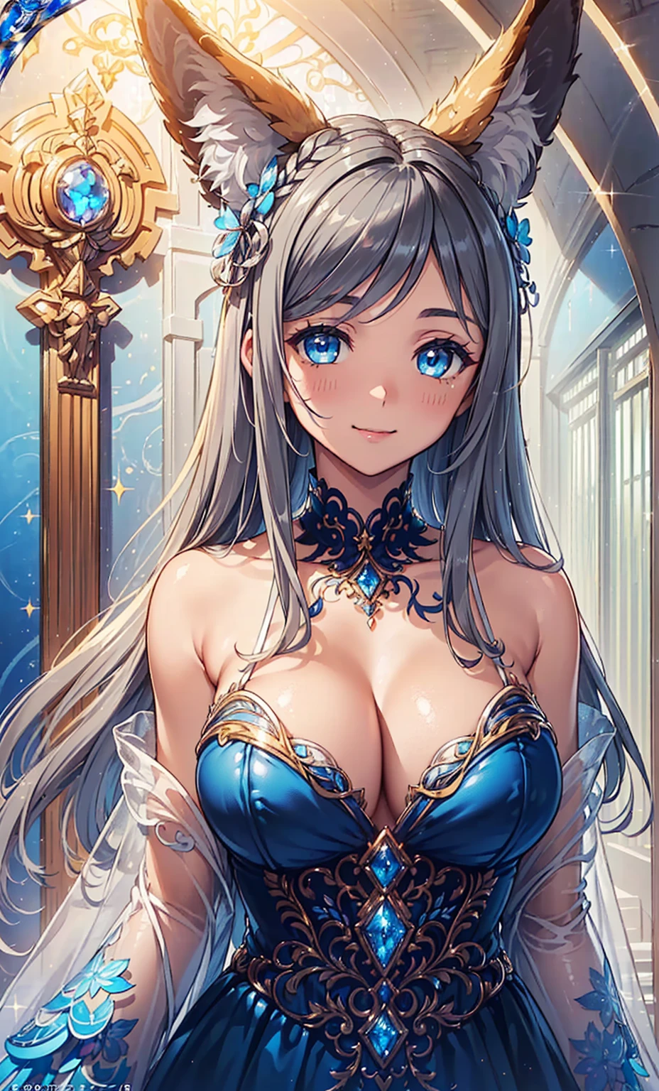(((masterpiece))), (((best quality))), ((Extremely detailed)), ((Super beautiful illustrations)), ((Super Fine)), (16K highest quality wallpaper:1.4), (Upper Body:1.6), Human Development Report, (Highly detailed and delicate illustration style:1.8), Delicate skin texture, Detailed fabric texture, Extremely detailed的描述, (T-masterpiece), (Highly detailed face:1.2), (Detailed fox ears:1.2), (Very fine and shiny golden brown hair:1.2), (Extremely delicate and clear blue eyes:1.2), The original, RAW photos, professional, Intricate details, Super Detail, Rainbow Light:1.7, Direct light:1.6, (Perfect anatomical structure:1.4), (Very detailed hands:1.2), (Very detailed hands指:1.2), (Highly detailed fingertips:1.2), (27 years old), (Solitary:1.8), real, ((Beautiful and charming blue-eyed fox model,The messenger and the witch of God:1.4)) brake (Beautiful and cute fox ears:1.6), (Exquisite details的狐狸耳朵:1.4), (Beautiful and good-looking big:1.2), (Beautiful and shapely buttocks), (Very beautiful and shiny rainbow hair, Colorful hair:1.6), (Very beautiful and transparent blue eyes,Shine with rainbow colors, Colored eyes:1.5), (beautiful clear blue eyes,The details sparkle:1.6), (Highly detailed face:1.4), (Smile:1.3), (Looking at the audience:1.4), (permanent:1.4) brake (Just after noon:1.4), ((In the background is an extremely detailed and intricate European church interior:1.4)), (Interior of a European church,Exquisite details:1.2) brake ((Shiny black and silver pope costume:1.5)) brake