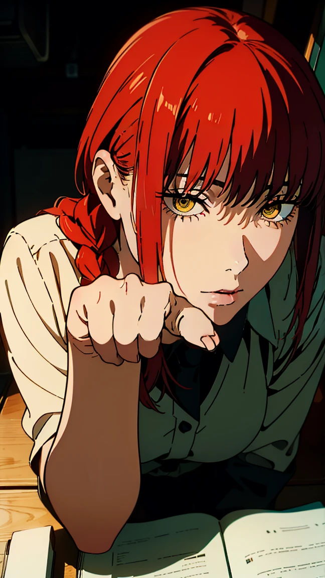 The character Makima from the anime series Chainsaw Man, fragile, full length (Full body 1.1.), dark background, darkness, Correct anatomy 1.1, correct hand anatomyVery sexy, erotica, very feminine, beautiful figure, legs, buttocks, Beautiful body, red hair, orange eyes, Red circles for schoolchildren, summer dress, sexy pose, realistic, very detailed, Beautiful body, detailed body, detailed hands, detailed, Vibrating, detailed Face, Makima character design. very detailed, detailed body, detailed hands, detailed Face, anime art, Hugh Details, Very downcast face, detailed eyes, Super thin illustration, best shadow, Fine detail, beautiful detailed glow, beautiful detailed, Extraordinarily beautiful, extremely detailed, inexpressive, epic composition, Anime style. anime art anime art, Anime style,