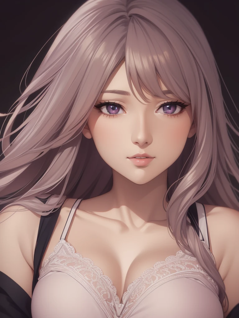 a beautiful anime office lady, wearing a lace bra, elegant and charming, detailed face, expressive eyes, detailed lips, long flowing hair, graceful pose, detailed clothing, soft lighting, pastel colors, photorealistic, 8k, best quality, masterpiece
