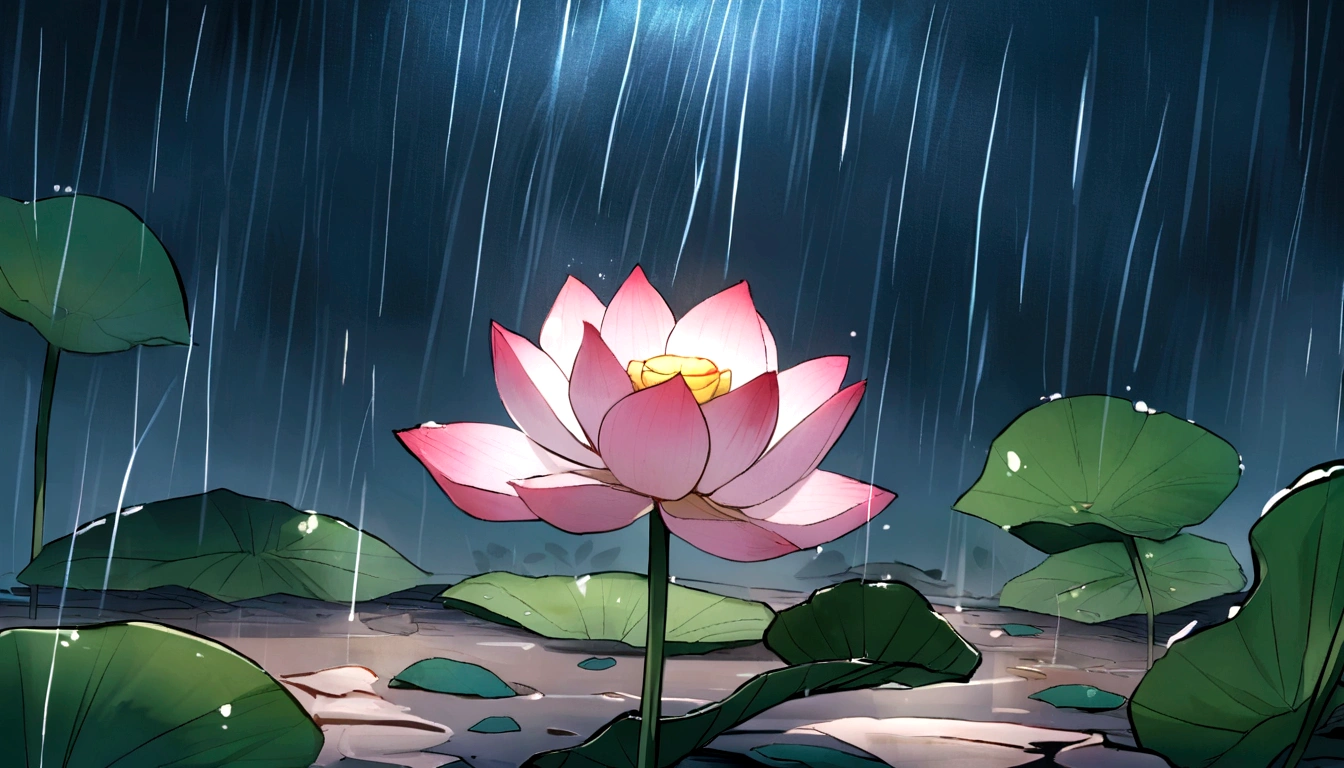 Lotus on the wasteland,Flower petals falling in the rain