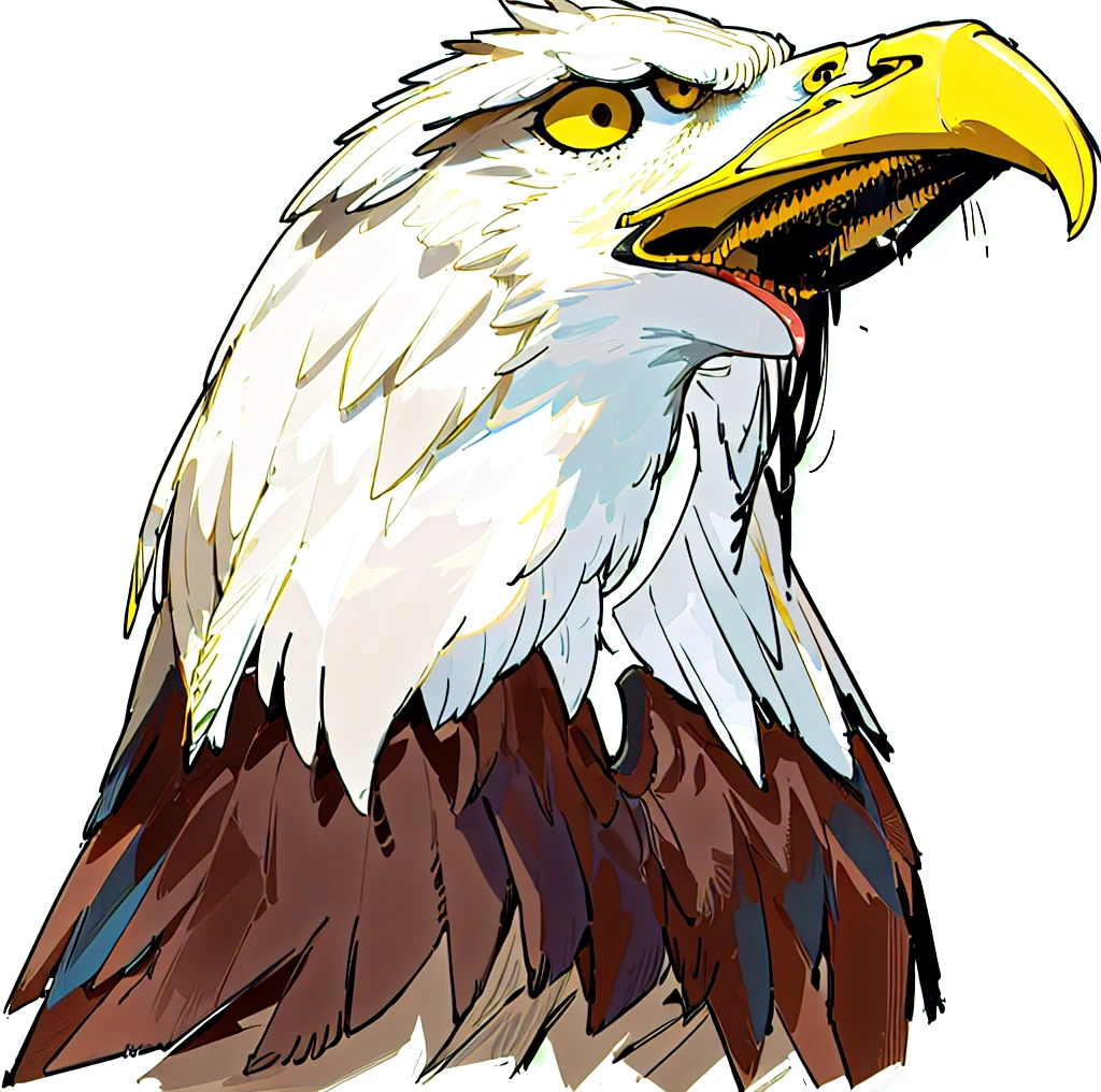 an eagle head with a yellow beak and a black body, eagle head, head of an eagle, second eagle head, an eagle, eagle, with the beak of an eagle, beak of an eagle, eagle beak, bald eagle, with an eagle emblem, 高度detailed vectorart, detailed vectorart, Proud look, Right side profile, Crisp, high-detail illustrations