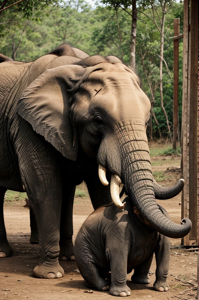 Photo of an elephant with a boy sitting on it