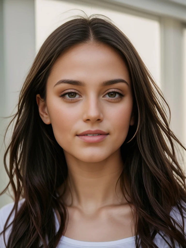 mulher 18-years old arafed com cabelo médio cabelos desbotados e brincos, well-defined sage green eyes, in a white shirt, photo of young woman, well-lit face, ultra-realistic photo, 8K, anastasia ovchinnikova, 18-years old, 18-year-old girl, mugshot, taken in the mid-2000s, viktoria gavrilenko, no-makeup, Kaitlyn Michelle Siragusa, young woman with long dark hair, photoshot. Red-haired Irish descendant