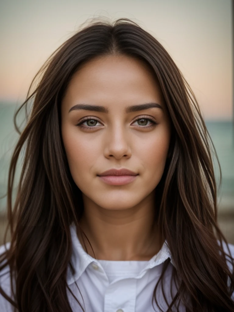 mulher 18-years old arafed com cabelo médio cabelos desbotados e brincos, well-defined sage green eyes, in a white shirt, photo of young woman, well-lit face, ultra-realistic photo, 8K, anastasia ovchinnikova, 18-years old, 18-year-old girl, mugshot, taken in the mid-2000s, viktoria gavrilenko, no-makeup, Kaitlyn Michelle Siragusa, young woman with long dark hair, photoshot. Red-haired Irish descendant 