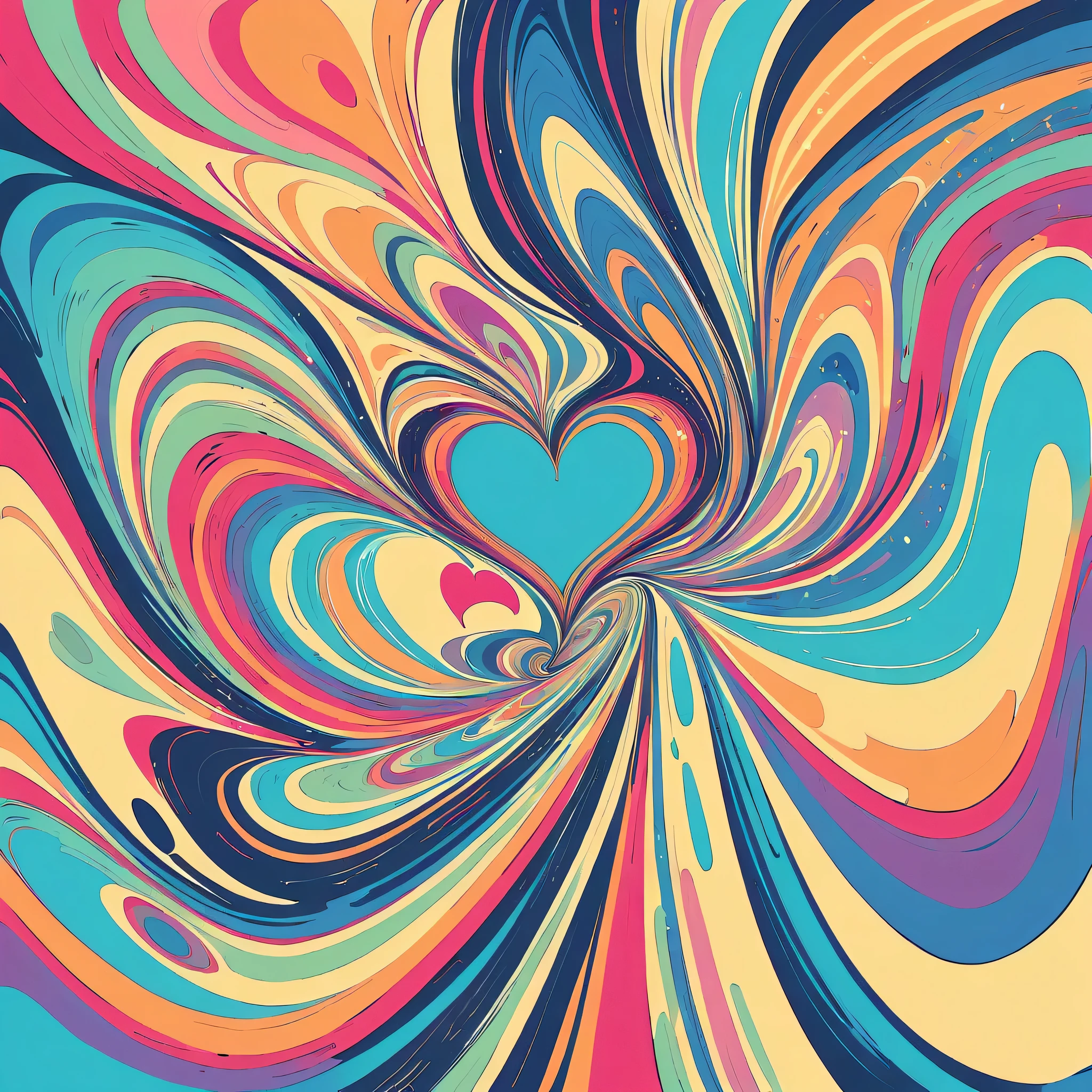 Mai Yoneyama style, Simple Line Initialism,Abstract art,Urban Background, colorful hearts ,colorful flowers, No people