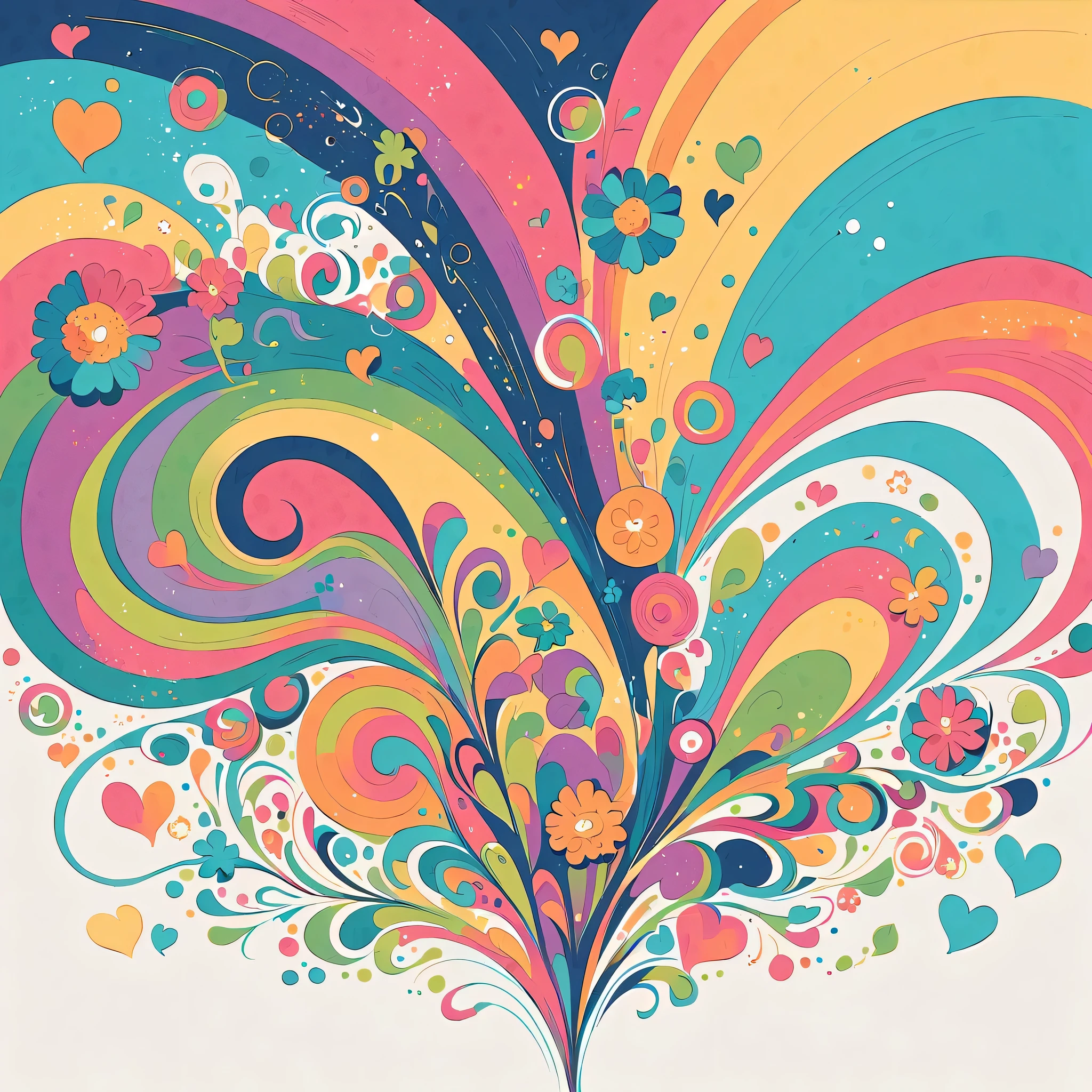Mai Yoneyama style, Simple Line Initialism,Abstract art,Urban Background, colorful hearts ,colorful flowers, No people