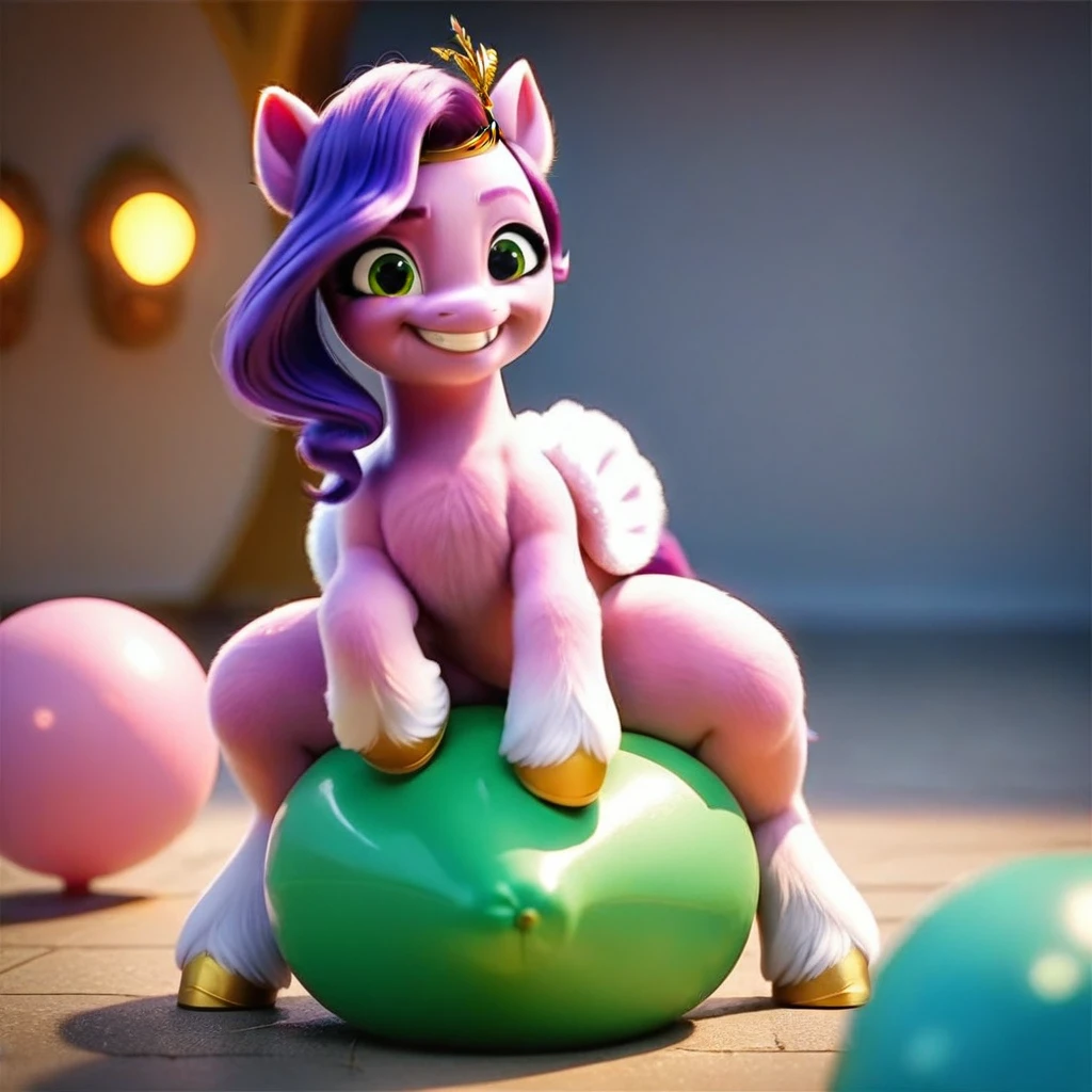 cinematic film still score_9, score_8_up, score_7_up, score_6_up, score_5_up, score_4_up, Digital art, cute,
Pipp Petals, earth pony, muscular, smirking, feral,
rating_questionable,
meadow,
(balloon fetish, looner, sitting on a balloon, balloon sitting:1.2),
(detailed balloon, one balloon, sitpop:1.3),
thick thighs, balloon fetish, sitting on a balloon, one balloon, too heavy,
(tied balloon, tight balloon, necked balloon:1.2),
foreshortening, depth of field, motion lines,
emphasis lines, impact emanata,
screencap, . shallow depth of field, vignette, highly detailed, high budget, bokeh, cinemascope, moody, epic, gorgeous, film grain, grainy