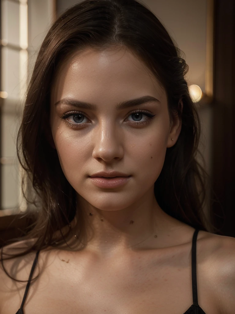 a chiaroscuro portrait of a beautiful young woman, full body, detailed eyes, detailed lips, extremely detailed face, long eyelashes, porcelain skin, elegant dress, dramatic lighting, cinematic composition, warm color palette, oil painting, award-winning, (best quality,4k,8k,highres,masterpiece:1.2),ultra-detailed,(realistic,photorealistic,photo-realistic:1.37)