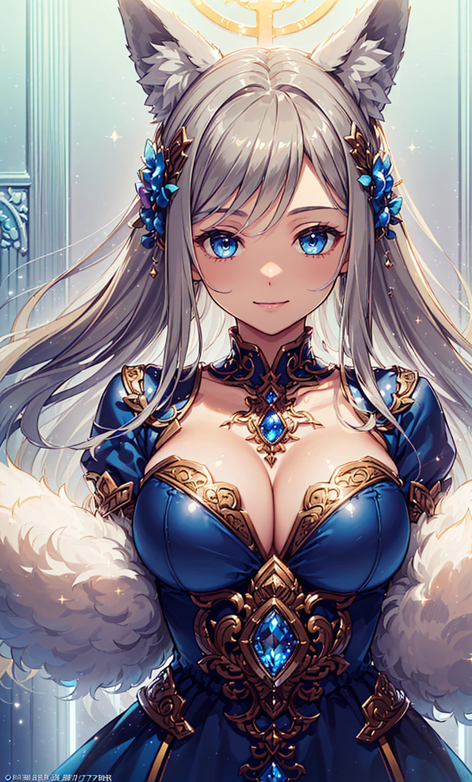 (((masterpiece))), (((best quality))), ((Extremely detailed)), ((Super beautiful illustrations)), ((Super Fine)), (16K highest quality wallpaper:1.4), (Upper Body:1.6), Human Development Report, (Highly detailed and delicate illustration style:1.8), Delicate skin texture, Detailed fabric texture, Extremely detailed的描述, (T-masterpiece), (Highly detailed face:1.2), (Detailed fox ears:1.2), (Very fine and shiny golden brown hair:1.2), (Extremely delicate and clear blue eyes:1.2), The original, RAW photos, professional, Intricate details, Super Detail, Rainbow Light:1.7, Direct light:1.6, (Perfect anatomical structure:1.4), (Very detailed hands:1.2), (Very detailed hands指:1.2), (Highly detailed fingertips:1.2), (27 years old), (Solitary:eal, ((Beautiful and charming blue-eyed fox model，The messenger and the witch of God:1.4)) brake (Beautiful and cute fox ears:1.6), (Exquisite details的狐狸耳朵:1.4), (Beautiful and good-looking big:1.2), (Beautiful and shapely ), (Very beautiful and shiny rainbow hair, Colorful hair:1.6), (Very beautiful and  blue eyes，Shine with rainbow colors, Colored eyes:1.5), (beautiful clear blue eyes，The details sparkle:1.6), (Highly detailed face:1.4), (Smile:1.3), (Looking at the audience:1.4), (permanent:1.4) brake (Just after noon:1.4), ((In the background is an extremely detailed and intricate European church interior:1.4)), (Interior of a European church，Exquisite details:1.2) brake ((Shiny black and silver pope costume:1.5)) brake 