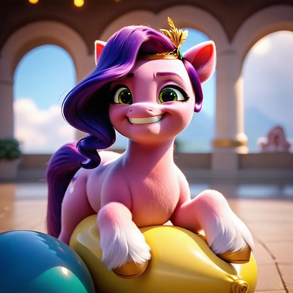 cinematic film still score_9, score_8_up, score_7_up, score_6_up, score_5_up, score_4_up, Digital art, cute,
Pipp Petals, earth pony, muscular, smirking, feral,
rating_questionable,
meadow,
(balloon fetish, looner, sitting on a balloon, balloon sitting:1.2),
(detailed balloon, one balloon, sitpop:1.3),
thick thighs, balloon fetish, sitting on a balloon, one balloon, too heavy,
(tied balloon, tight balloon, necked balloon:1.2),
foreshortening, depth of field, motion lines,
emphasis lines, impact emanata,
screencap, . shallow depth of field, vignette, highly detailed, high budget, bokeh, cinemascope, moody, epic, gorgeous, film grain, grainy