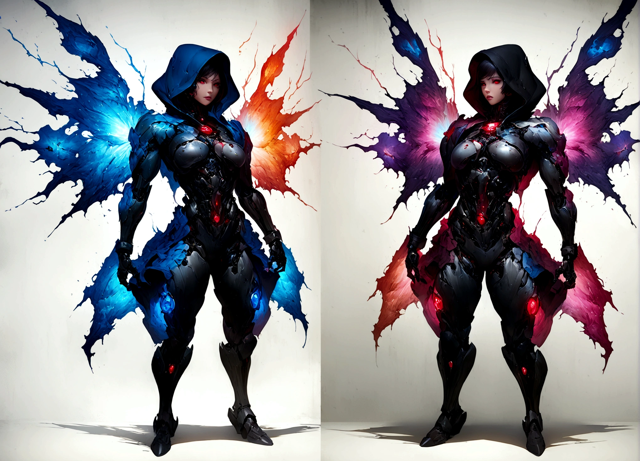 masterpiece, cyborg, The body is glamorous、, Wearing a hood, Shrouded in shadow, , Positano colours, Completely in frame, whole body, Emits electrical energy, whole body, Beautiful anime waifu style man, Ultra-detailed CG paintings, Luminism, Art by Kahn Griffith and Vadim Kashin Concept Art, 8K resolution, Fractal isometric details Bioluminescence , complicatedly detailed , Cinematic, trending on art station Isometric Centered hyper Realistic cover photo awesome full color, Grainy, Realistic, complicated, Hit definition , Cinematic, Bold, Vibrant, amazing, Super high quality model、Being pelted by rain in the dark、Controlling Lightning、Red eyes