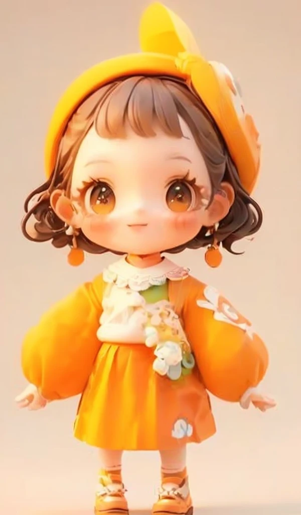 masterpiece, best quality, Smiling cute Q version girl, ((Orange)) hair, Orange head circumference(((Light blue skirt))), (((short))) Puff sleeves, white hairbow,, Mary Jane Shoes, (((whole body))),