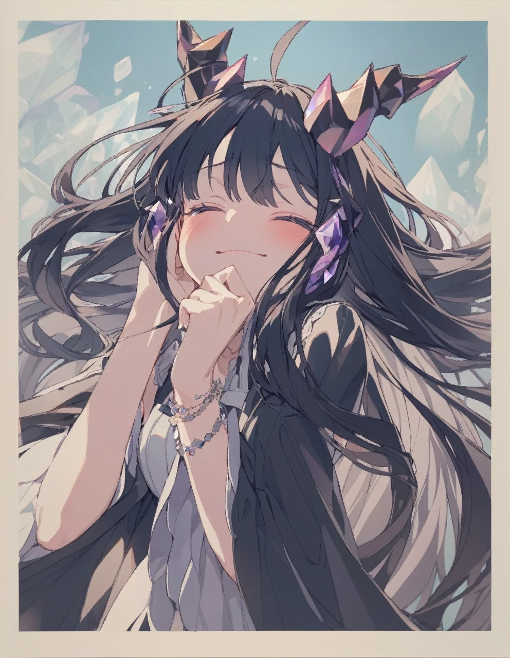 Place your hand on your cheek　Perfect Fingers　Insanely embarrassing　Crystal Horn　Shining Crystal Black Hair
