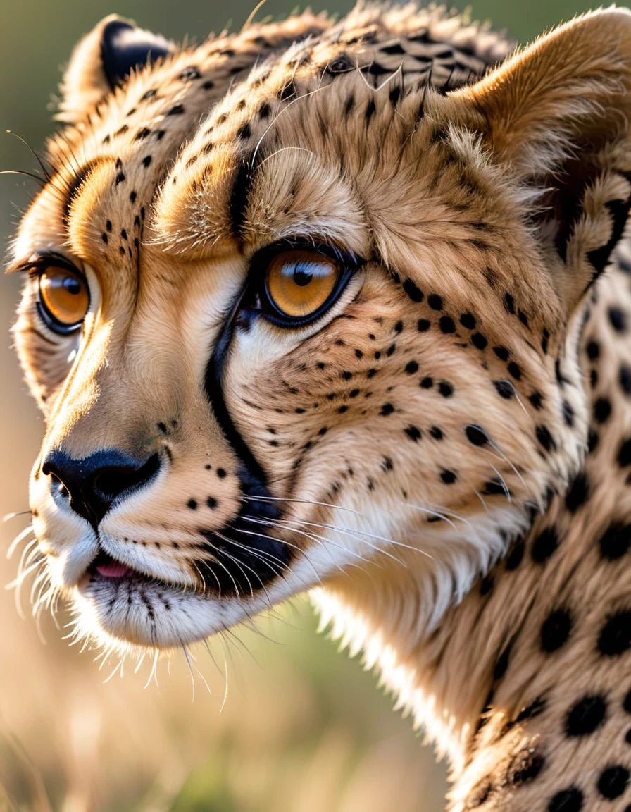 A detailed close up of a mother cheetah's eye:1.7、(母チーターの目に映るCheetah cub playingの姿:1.9)、Cheetah cub playing、Savannah、sunset、(Highest quality、4K、8K、High resolution、masterpiece:1.2)、Super detailed、(Real、Photorealistic、Photorealistic:1.37)、Dynamic lighting、Dramatic Shadows、Bright colors、Cinematic composition