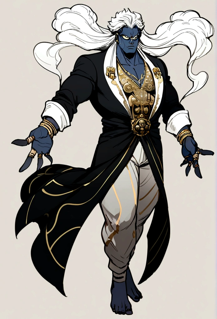 Full body with toes (zeus god), smoke skin,Hair flying, lightning bolt in hand, face fierce and angry