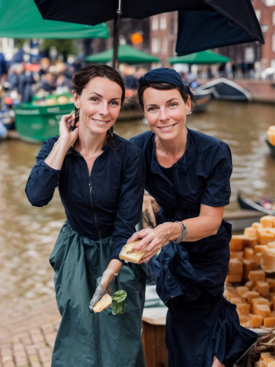 raw closeup of a stunningly beautiful woman, by the canals of holland, shops selling gouda cheese, RAW, 8K, UHD, natural lighting, perfect day, amateur, candid, extreme close up,