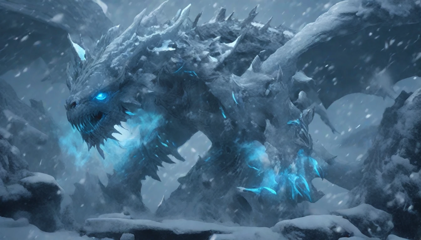 Death Knight Style,A powerful artifact that grants immortality is guarded by a powerful dragon.,8K,masterpiece,Practical,Glowing eyes,epic,Popular on ArtStation,Ultra-fine photography,Clear focus,Frost theme,(Philip Kennedy Johnson:1.2), snow