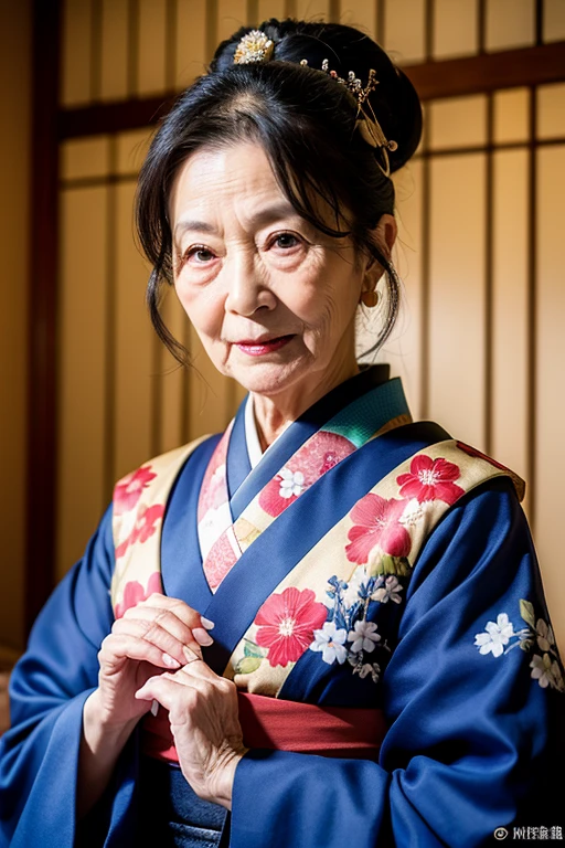 ((Highest quality)), ((masterpiece)), (detailed),Horror、Aunt、1 person、Wearing a kimono、80 years old、evildoer