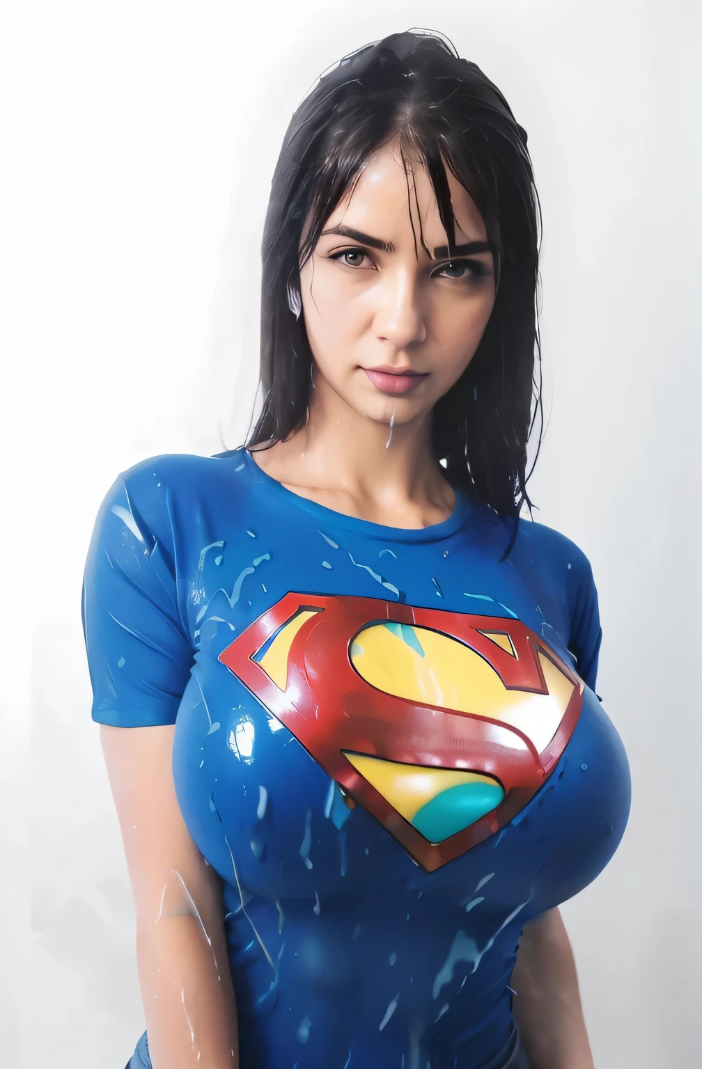 ((blue superman Wet tshirt)) Biggest in the world, Sexualy Emerging from vat full of spit, Spitting on chest , Wet denim jeans, Spit drool saliva covered on color shiny cotton tshirt, Skintight polo tshirt Giant Huge massive , Submerged in spit bath wearing logo t-shirt, Sprayed with clear spit, Tight oily logo tshirt, , Splosh, wetlook, gunge, bathing in clear lube, sexy Busty nerd, clear lube covered casual clothes, huge , massive breasts, real woman, highly detailed, Big , tight slimy slime t shirt, blue Superman tight t-shirt covered slime, high detail